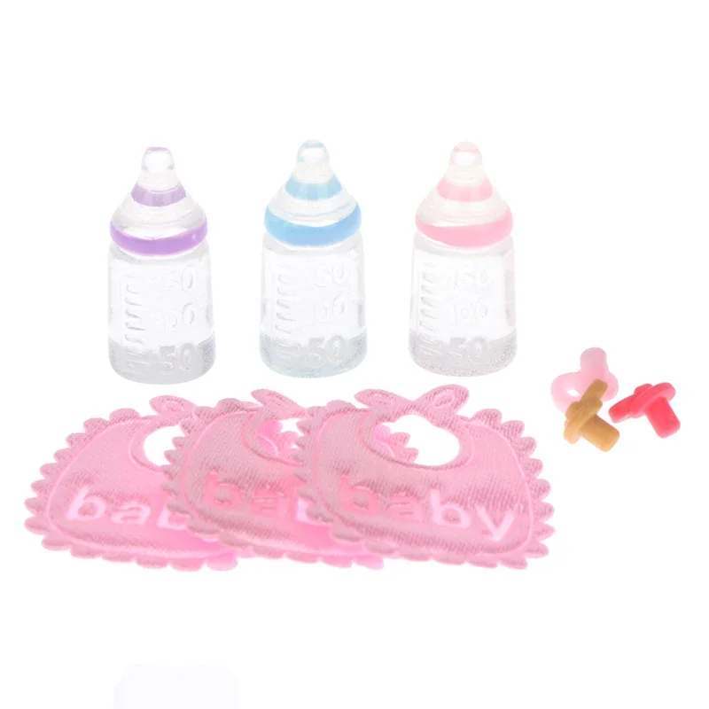 1set 1:12 Poppenhuis Miniatuur Baby Flessen Fopspeen Slabbetjes Set Kwekerij Accessoires Kinderen Speelhuis Speelgoed Gift