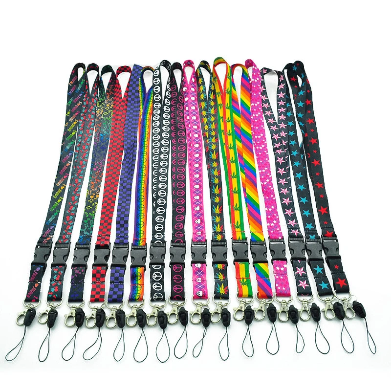 Hand Free 24pc/lot Wholesale Min 10 Fashion Novelty Designs Mix Polyester Lanyard Mobile Phone Neck Key Chain ID Badge Holder