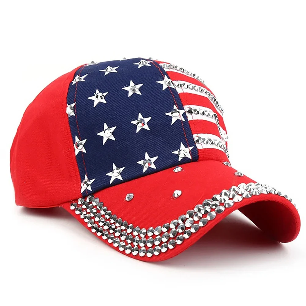 Męskie damskie do koszykówki czapka USA flaga diament nit marki Snapback Unisex regulowane Rap Rock kapelusze moda Gorras
