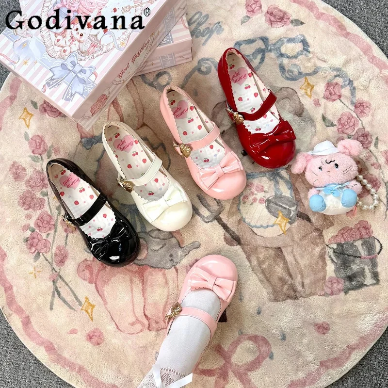 

Japanese Girl's Lolita Mary Jane Shoes Cute Bow Round Head Lo Low Heel Pumps Student Girl's Sweet Lolita Pu Leather Shoes Women
