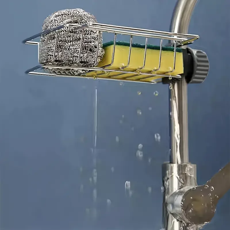 صنبور المطبخ الإسفنج دعامة من الفولاذ المقاوم للصدأ دش رف صندوق الصابون بالوعة تخزين الرف لتخزين الحمام إسفنجة مطبخ فرشاة الصابون