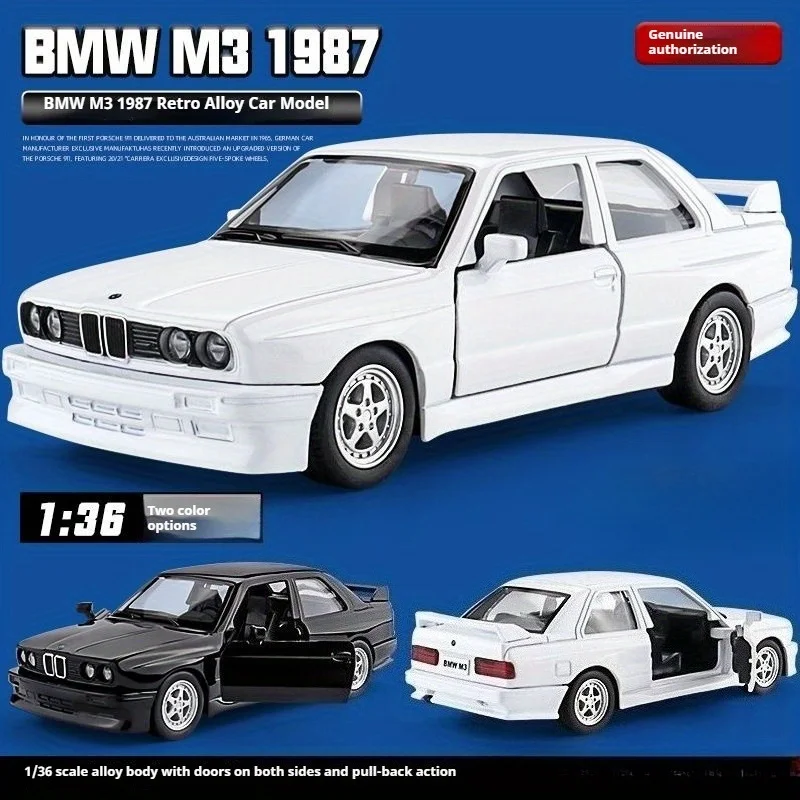 

BMW M3 Alloy Car Model 1987-black-white，Both Doors Open,Spring-Driven,Christmas, Halloween, Black Friday Gifts，Toy Car Ornament