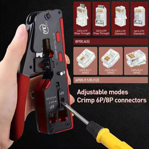Imagen 2 del producto Alicates de engarzado de paso Rj45 Rj12 Rj11, herramienta de engarzado de pelado Cat7 Cat6 Cat6A Cat5 Cat5e con conectores Ethernet 8P/6P