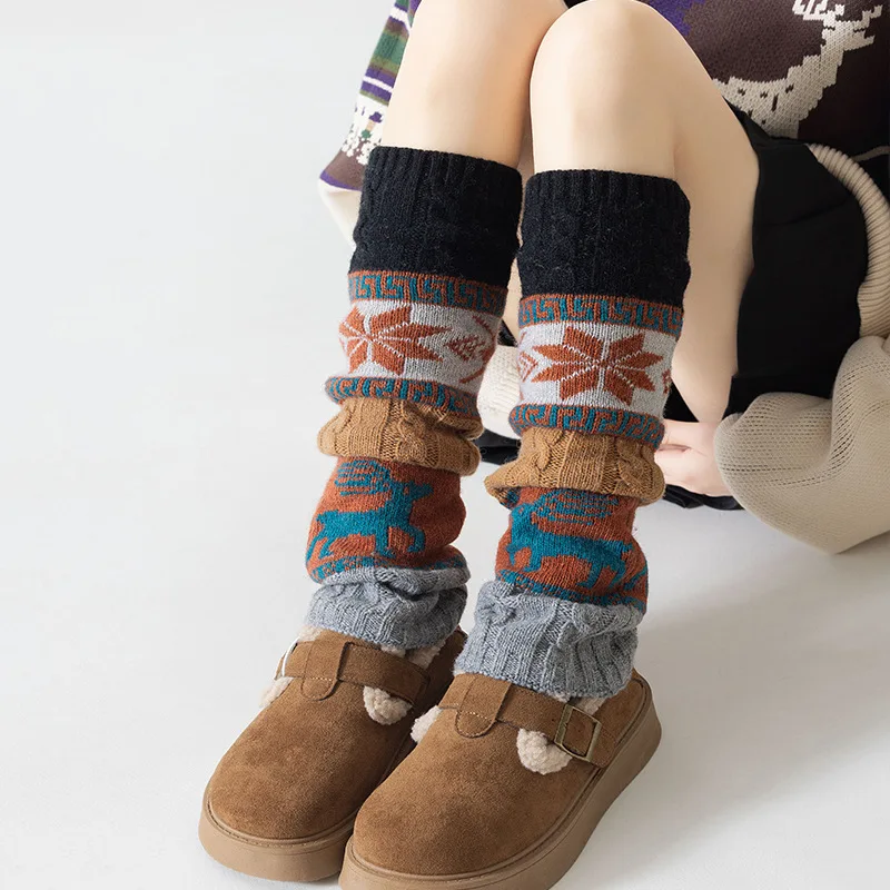 

Autumn Bohemian Style Wool Women's Sock Covers Twisted Knitted Knee Pads Stacked Socks Winter Warm Leg Protectors Foot Covers