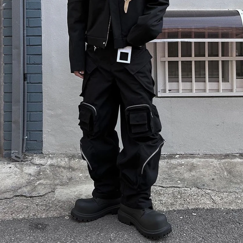 

NIGO Men's Spring And Summer Black Multi-zipper Straight Loose Casual Wide-leg Pants Workwear Style Trousers #NGTOP12132