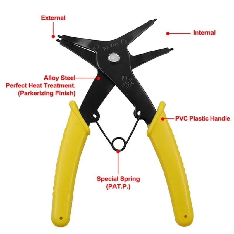 

652F Circlip Pliers Dual-purpose Ring Pliers Tool Steel Removing Reassembling Tool for Internal and External Plier