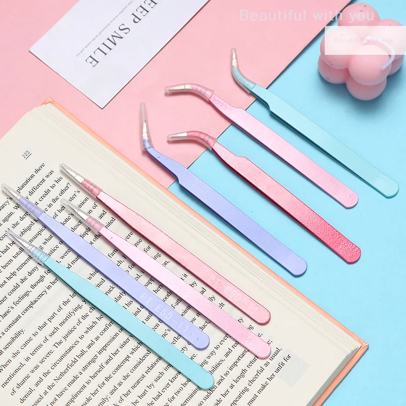 1Set Stainless Steel Straight Curved Tweezers For Nail Art Sticker Rhinestones Picking Tool Makeup Eyelash DIY Tweezer Tool