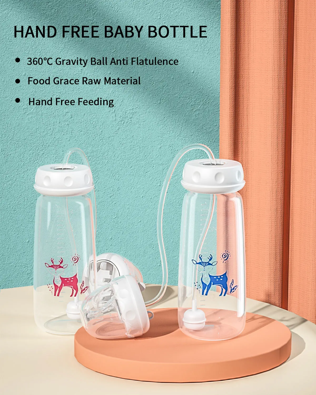 BornBL 6 Month+ 8oz 240ml Hands Free PP Baby Feeding Bottle with Tube Anti-Colic Nursing System, Bpa Free