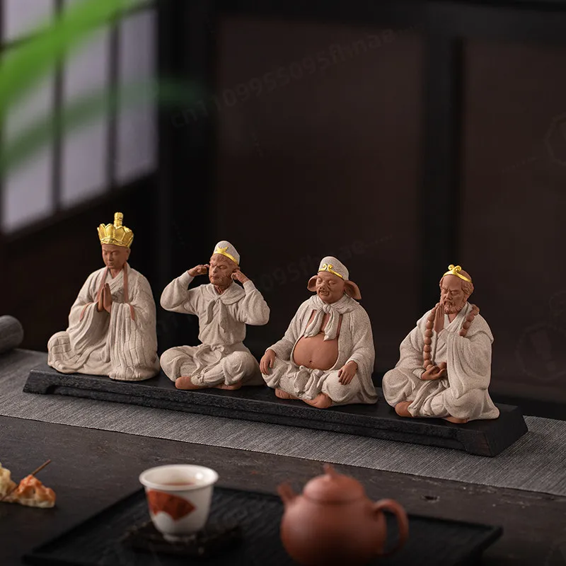 Chinese Style Purple Clay Journey to the West Characters Tea Pet Sun Wukong Tea Table Decor Ornament