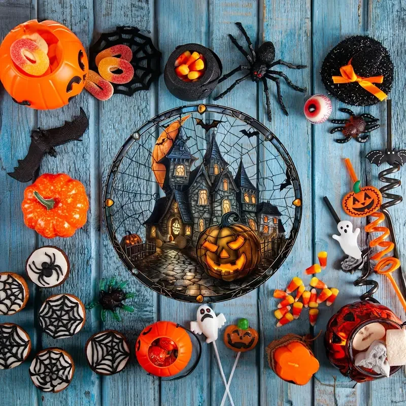 Halloween Acrylic Pumpkin Pendant House Garden Pendants Acrylic Decoration Sun Catcher Halloween Party Supplies