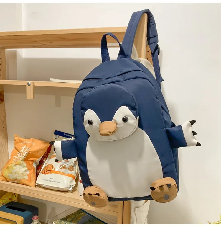 Cute Cartoon Penguin Nylon Women Backpack Female Travel Bag Backpacks Schoolbag For Teenage Girls Bookbag Mochila Bookbag 2023