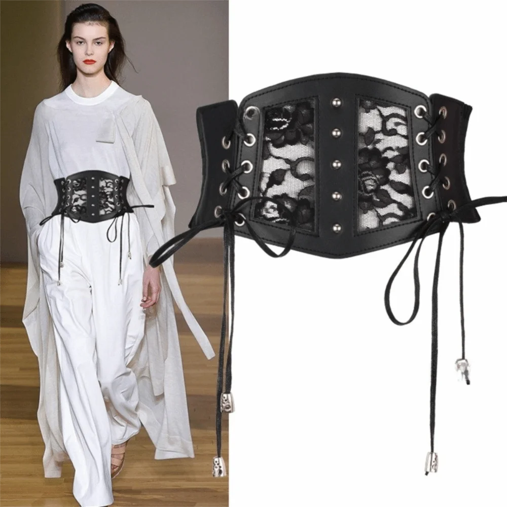 Punk Fashion Elastic Design Lace Belts Tie Rope Retro Style Girdle Belts On Shirt Corset Belts Women