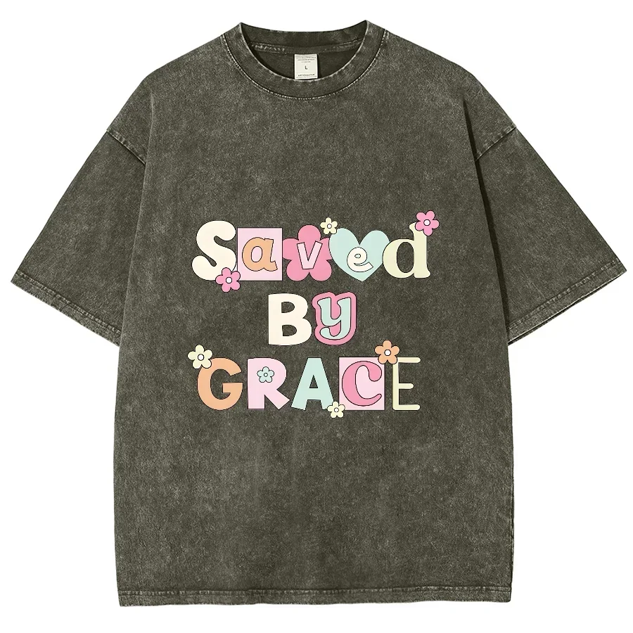 Simple Cute Pure Letter Print Washed Denim Cotton T-Shirt Women's Loose Short Sleeve Unisex Casual Commuting Comfort Basic Top