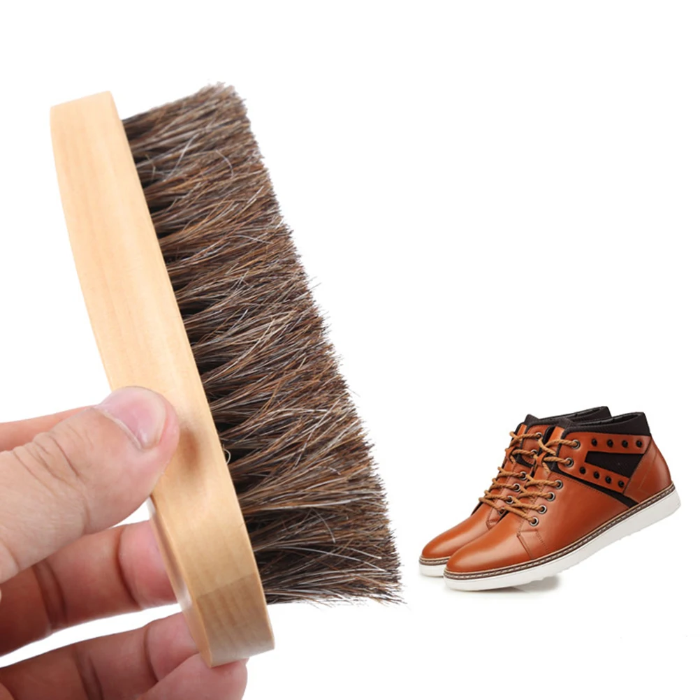

1Pcs Shoe Brush Horsehair Wood Bottom Sturdy Buffing Professional Polishing Shine Shoe Care Tool Boot Brush
