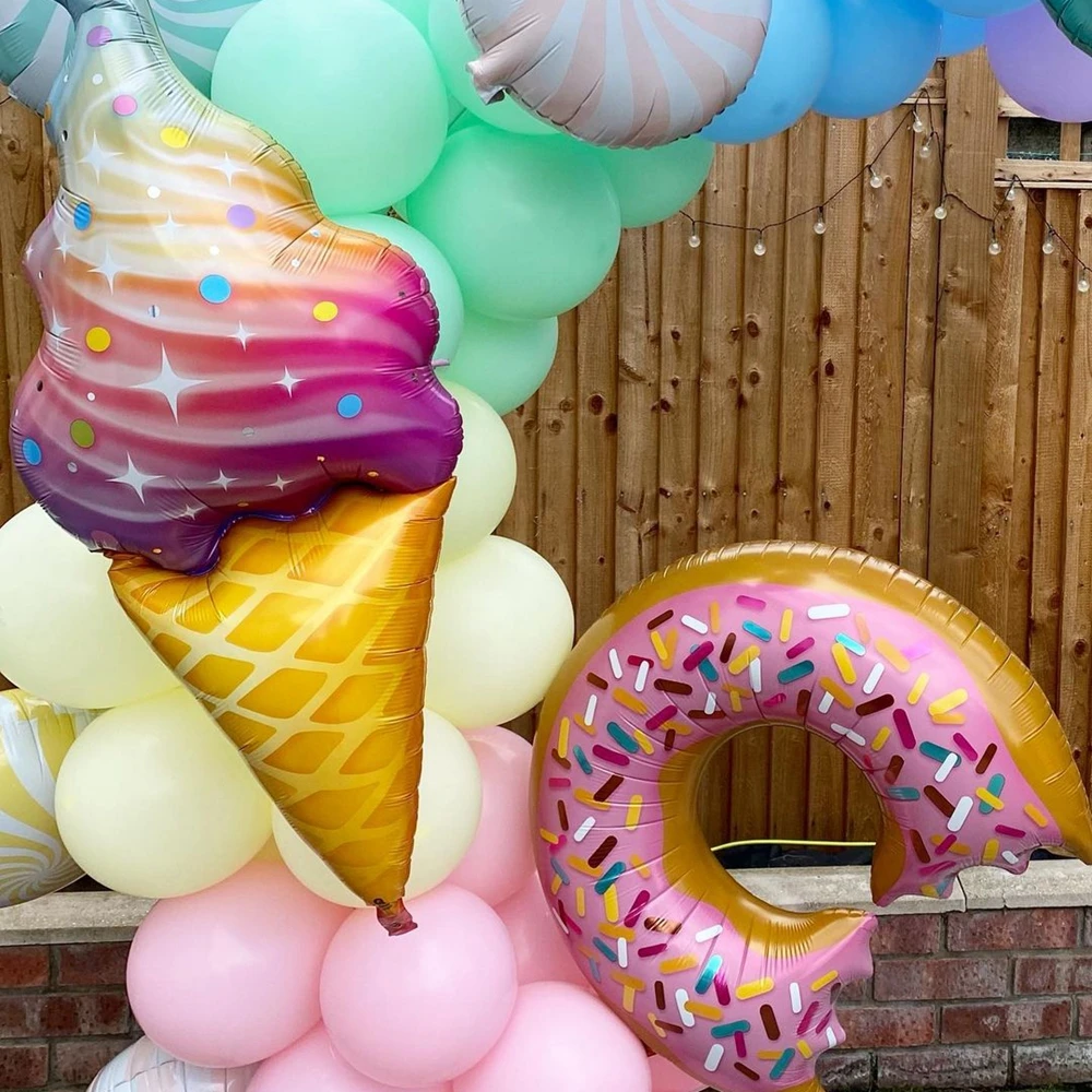 28pcs Donut Ice Cream Balloons Star Rainbow Number Balloon for Girl\'s Donut Happy Birthday Party Decoration Kids Gifts Supply