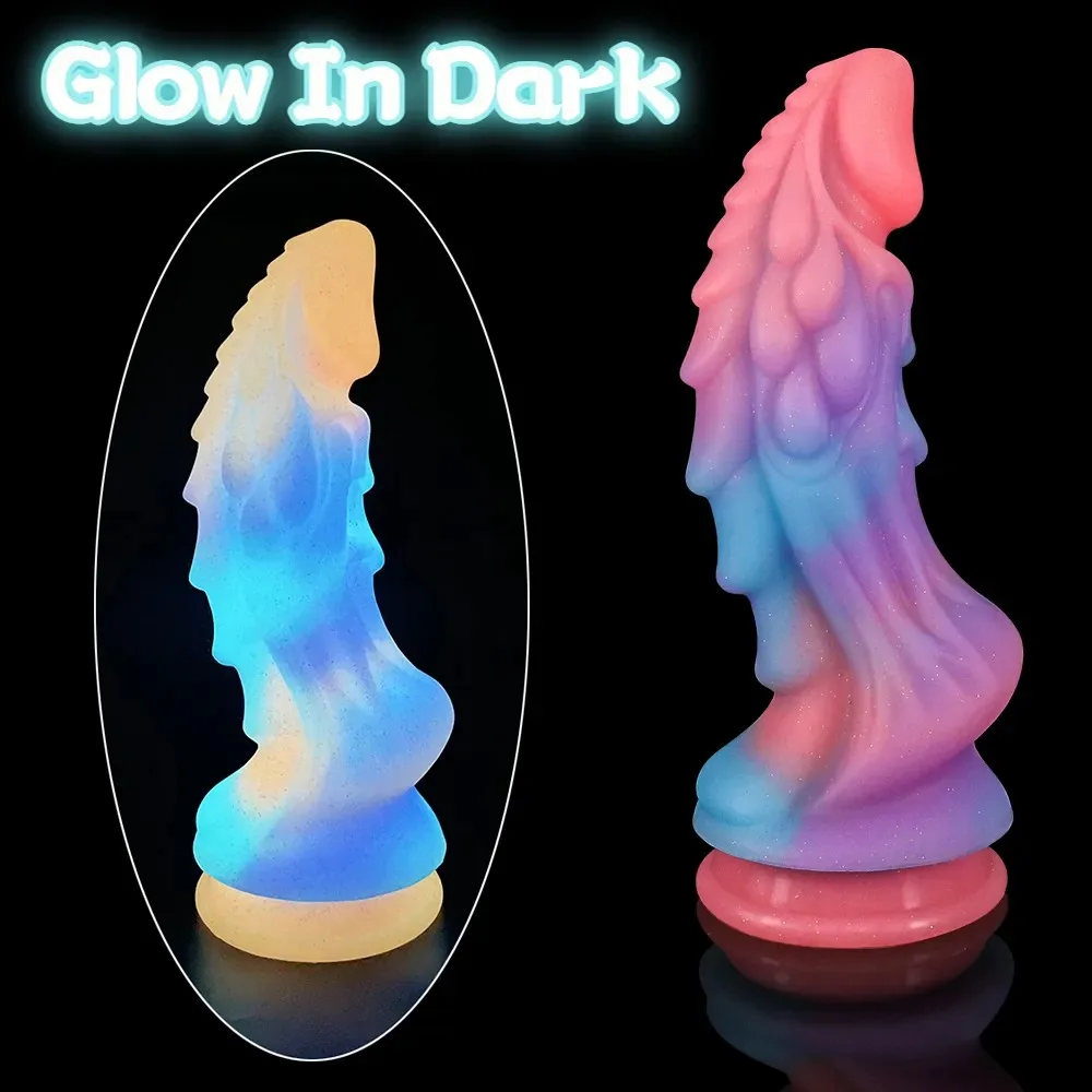 

Creative Vibration Dildos Colourful Glowing Huge Penis Anal Butt Plug G-spot Toys Shaped Dragon Monster Dildos Suction Cup Women