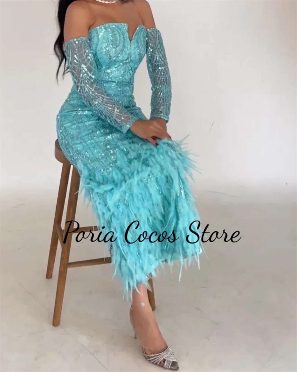 Customized Luxury Prom Gown For Women Mermaid Sequined Feather Evening Dresses Modern Detachable Sleeves Party فساتين للحفلات ال