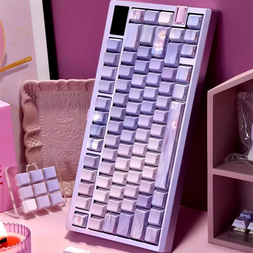 

PBT transparent keycaps, five-sided thermal sublimation, Monet water lily theme, mechanical keyboard side engraved keycaps
