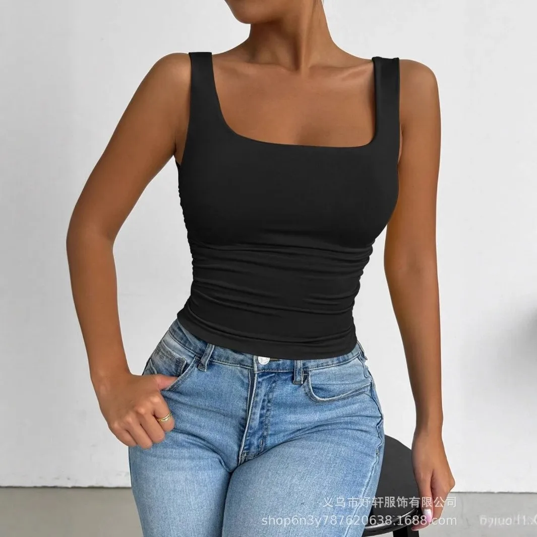 Sleeveless Fixed Straps Top Slim Fit Elegant Commuter with Asymmetric Shoulder Cropped Tank Top for Women Spring Summer Autumn
