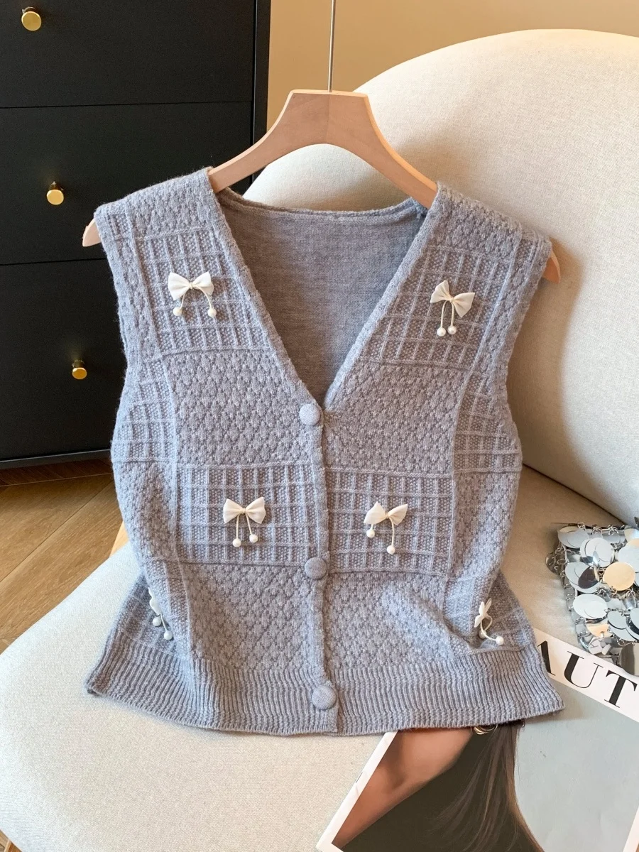 

Faionable Knitted Svel Top Women's Autumn Winter Spring Knot Vest Warm Soft Wool Blend College Sle Loose Fit