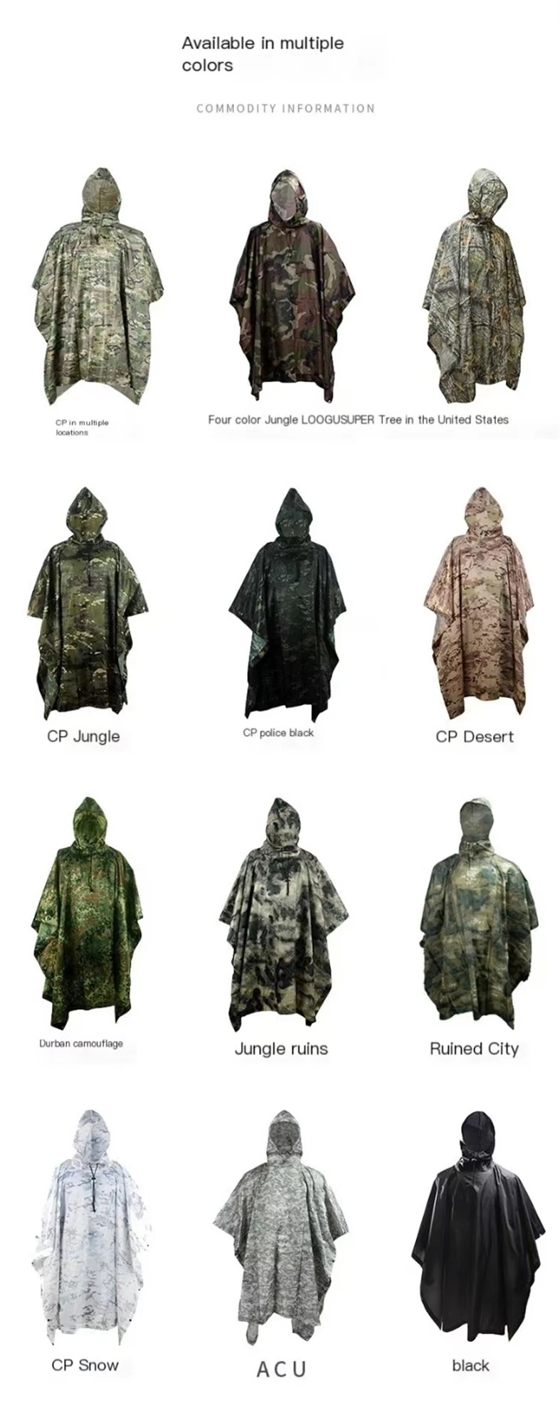 Ultralight Camping Tactical Poncho Outdoor Fishing Multitool Hiking Hunting multi-color camouflage optional Raincoat slicker