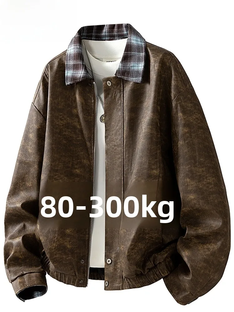 

MoChao American Retro Large Size Collared Leather Jaet Men's Casual Motorcycle Sle Loose Fit Autumn Faion Outerwear