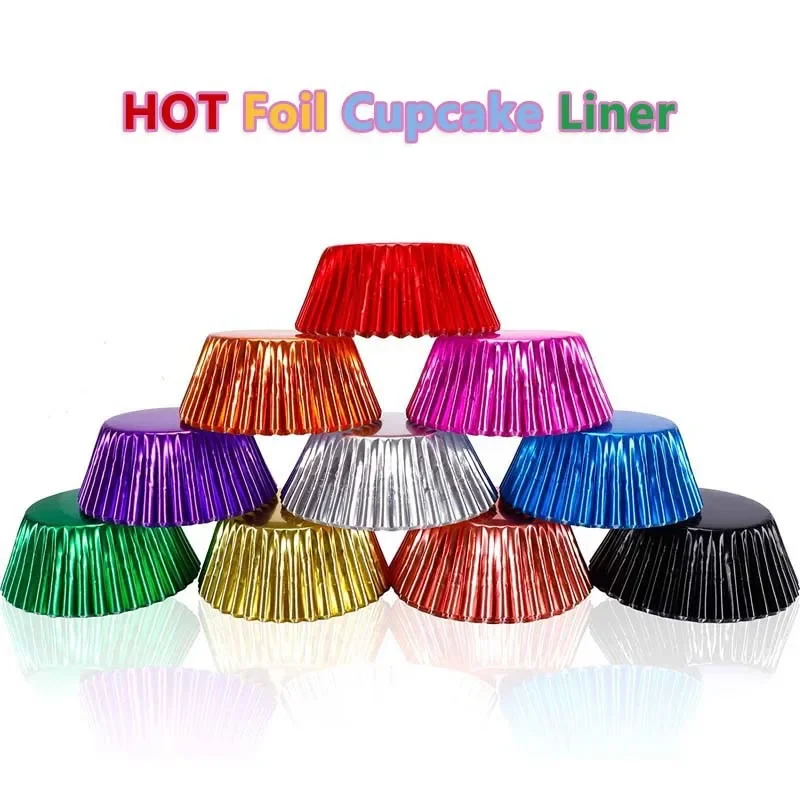 100Pcs Gold Foil Paper Cupcake Liners Gold/Silver/Red/Blue/Black tulip Pure Color baking muffin Cup cake Wrappers Case Holder