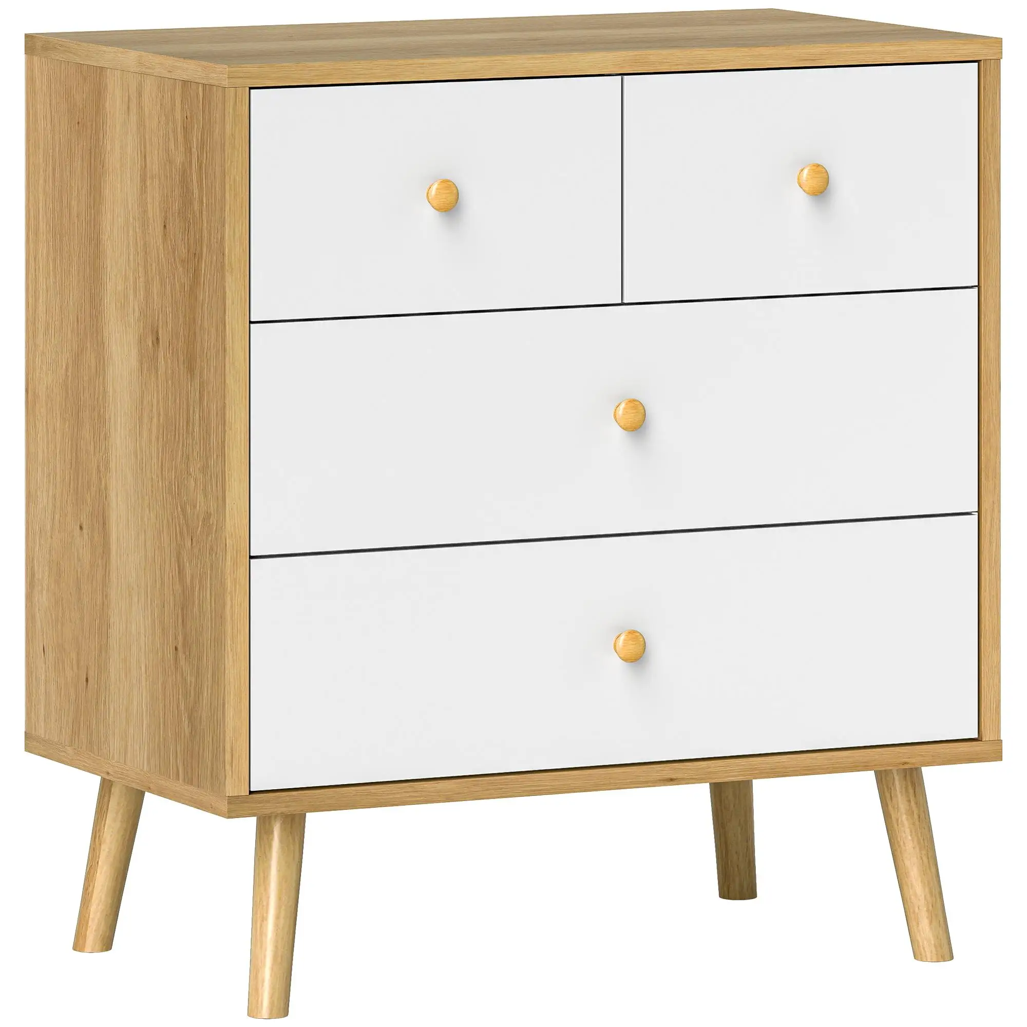 Commode à 4 tiroirs 60x35x65 cm avec structure en bois mélaminé, façades blanches, fusible anti-enveloppement pour salon