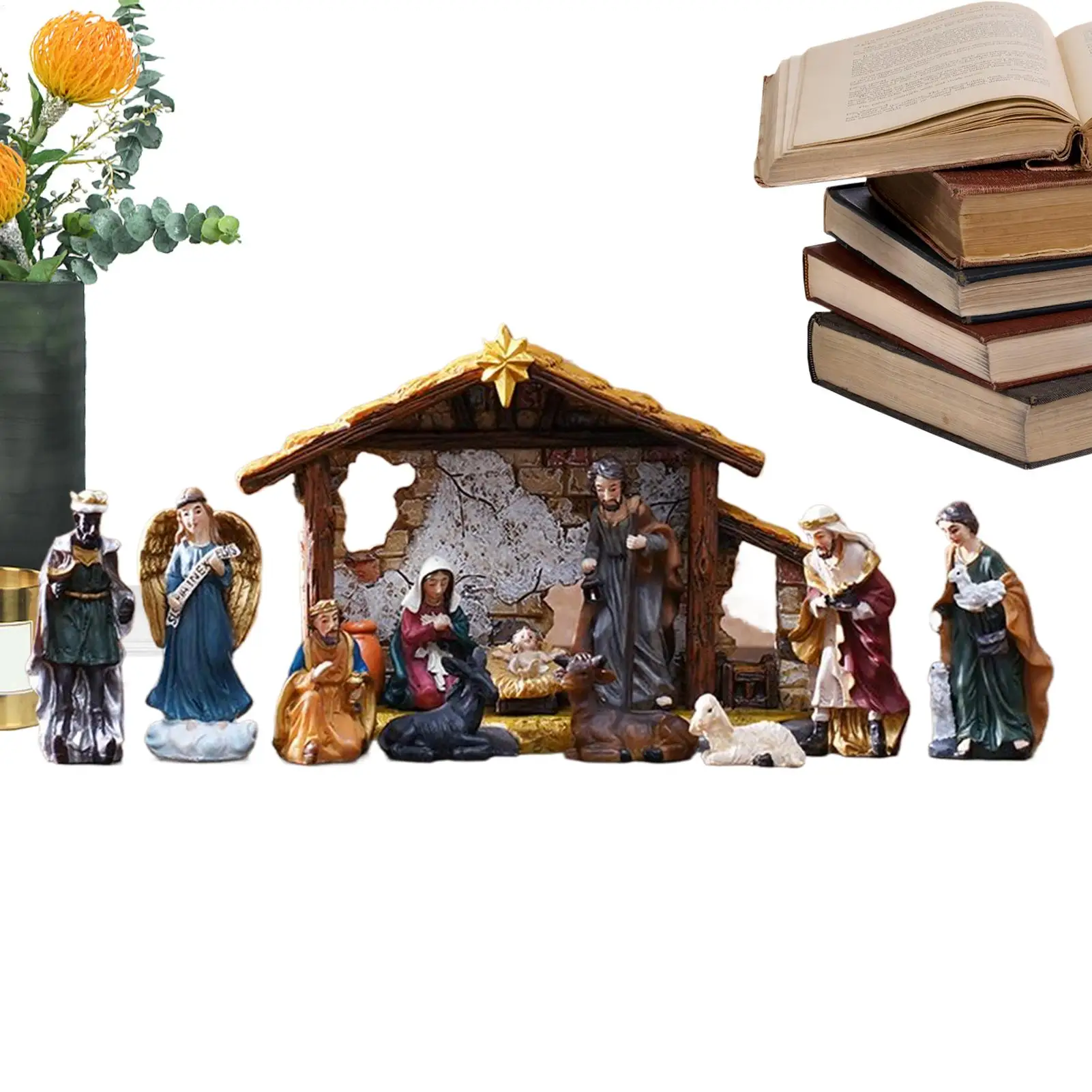Nativity Figurine Set 12 Pieces Resin Jesus Birth Figurines Christian Holiday Decorations Nativity Scene Manger Statue