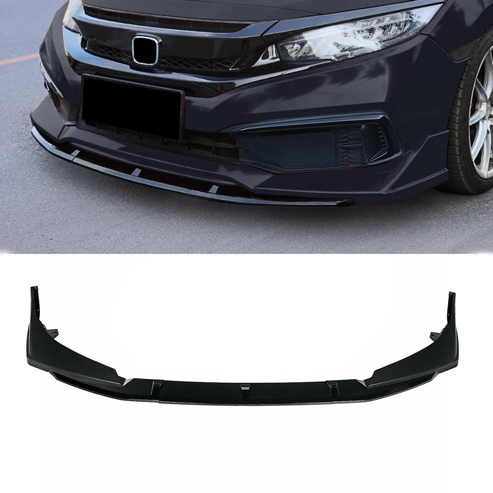 Front Bumper Spoiler Lip For Honda Civic 10th Gen 2019-2020 Black Car Lower Body Kit Splitter Guard Plate Protector Blade Trim