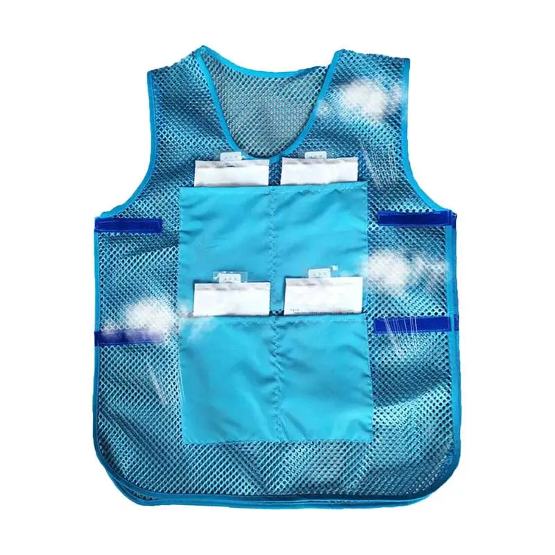 Body Cooling Vest Breathable Pocket Ice Pack Mesh Cooling Vest Blue Portable Cold Vest For Fishing Running Cycling Reusable Ice