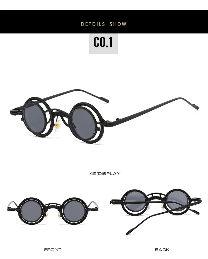 Neue Runde Sonnenbrille Unisex Frauen Männer Steampunk Brille Persönlichkeit Hip-hop Mode Sonnenschutz UV400 Kleine Brillen – Detail 7