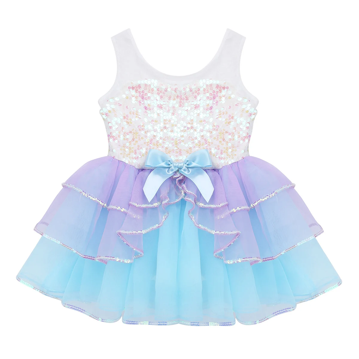 Vestido de balé tutu lantejoulas para meninas, dancewear sem mangas, vestido de dança bowknot para bailarina, fantasia infantil