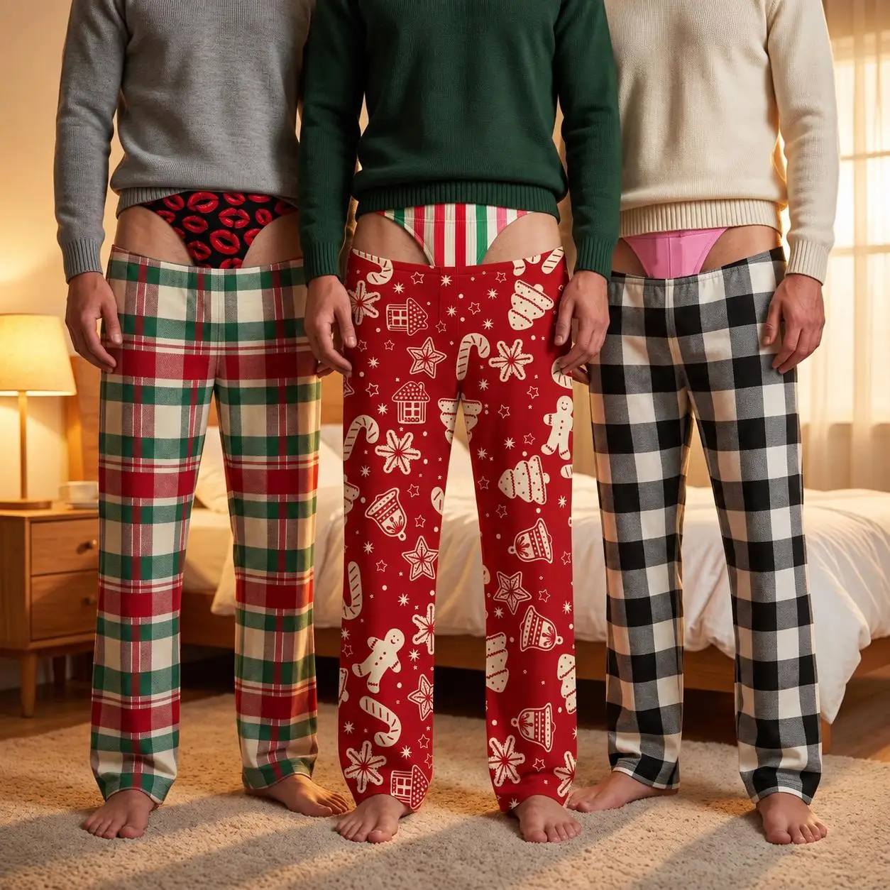 Christmas Pajama Pants, Funny Underwear Illusion Men Women Christmas Pajamas, Funny Husband Wife Xmas Gift Novelty Gag Gift