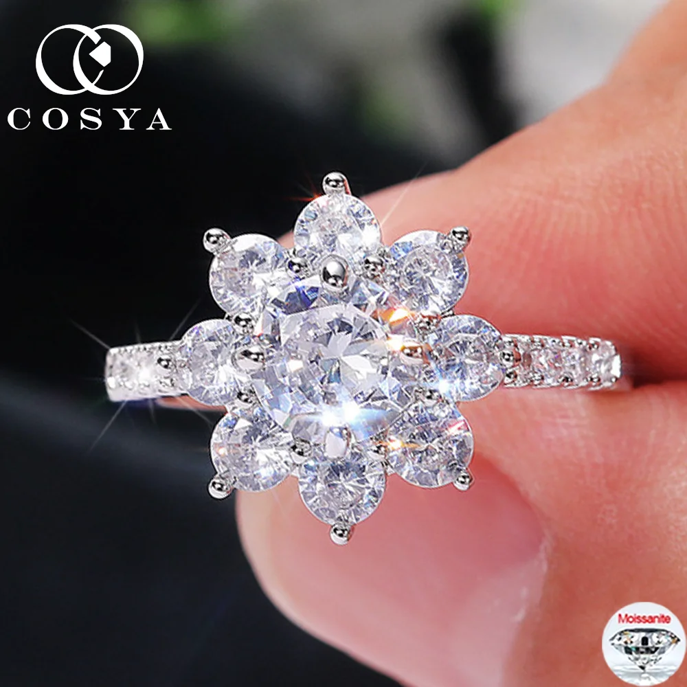 

COSYA 1/3CT Moissanite Flower Ring for Women S925 Sterling Silver D Color Lab Diamond Wedding Band Fine Jewelry