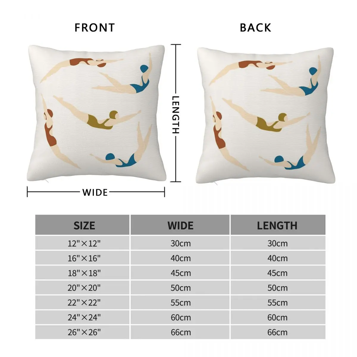 Retro Swimmers Square Pillowcase Polyester Linen Velvet Pattern Zip Decor Pillow Case Home Cushion Cover 45x45