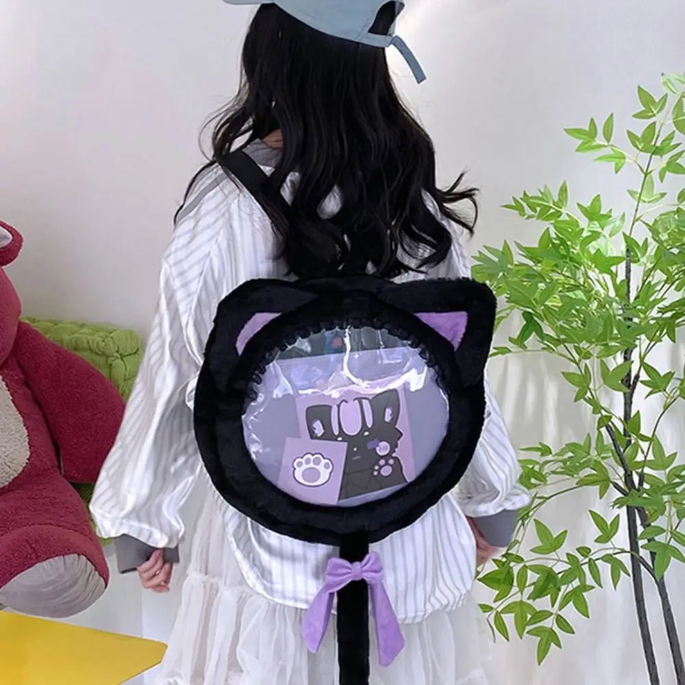 Macio estilo preppy bonito gato bolsa de ombro crossbody saco brinquedo de pelúcia bolsa transparente itabag estilo japonês boneca mochila de pelúcia senhora