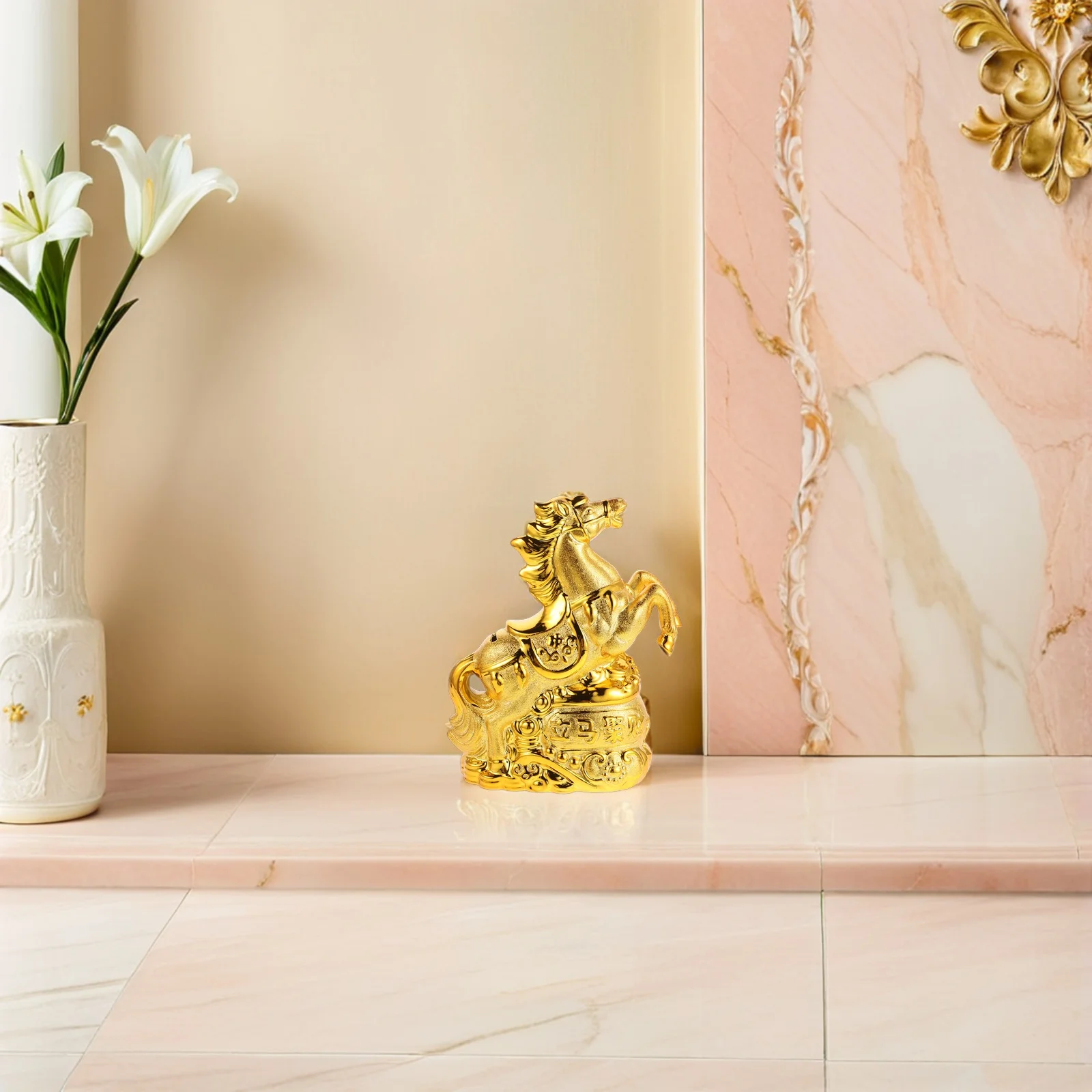 

Ceramic Zodiac Horse Money Bank Decorative Coin Holder Office Ornament Lifelike Design Removable Stopper