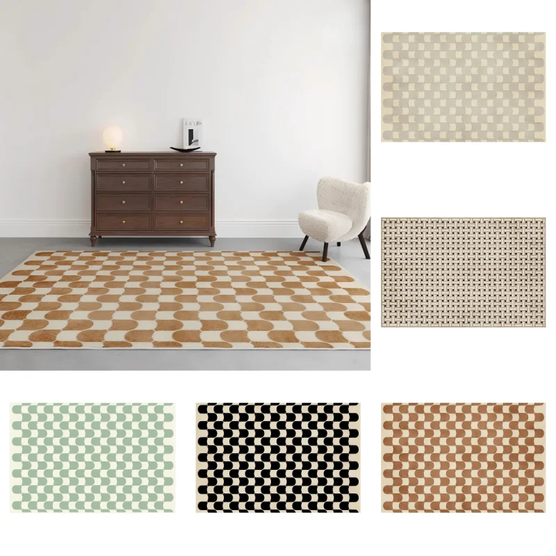 French Retro Plaid Printed Carpet Bedroom Floor Mat Living Room Coffee Table Large Area Full Spread Easy Clean Room Bedside Rug