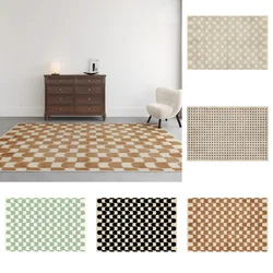 French Retro Plaid Printed Carpet Bedroom Floor Mat Living Room Coffee Table Large Area Full Spread Easy Clean Room Bedside Rug