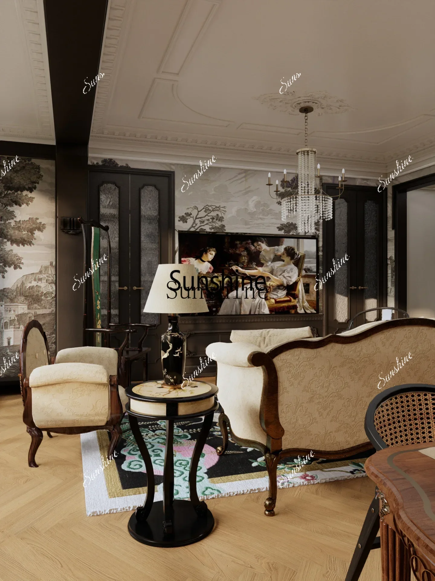 

Solid wood living room small apartment sofa high-end furnitureX