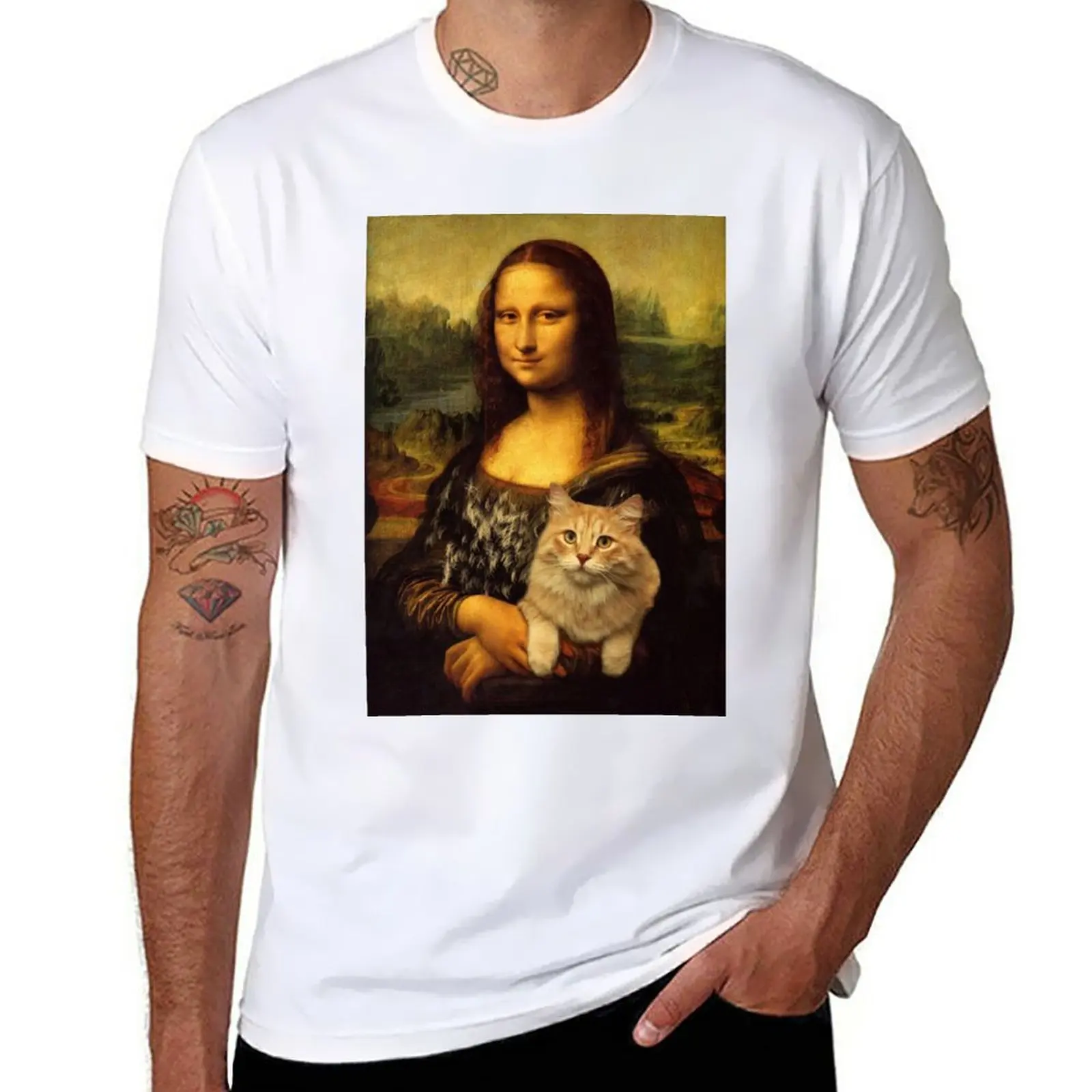 

New Mona Lisa Holding a Cat, Covered By Cat Hair (Cat Lover) T-Shirt T-shirt short aesthetic clothes men workout shirt