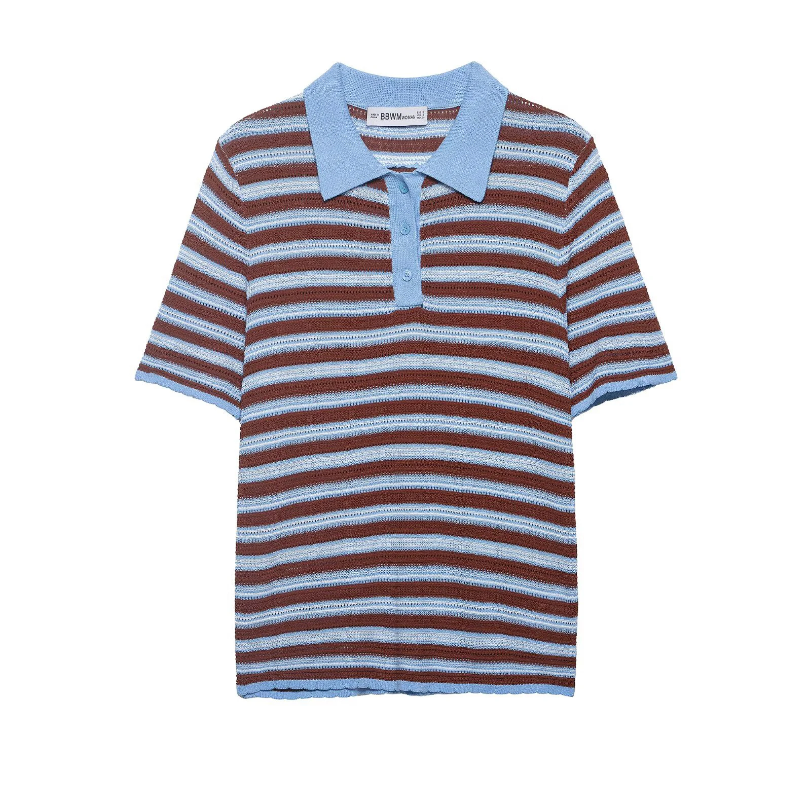 

Летняя одежда в корейском стиле, молодежная рубашка с воротником-поло, полосатая рубашка с короткими рукавами и эффектом похудения, трикотажный топ с короткими рукавами.