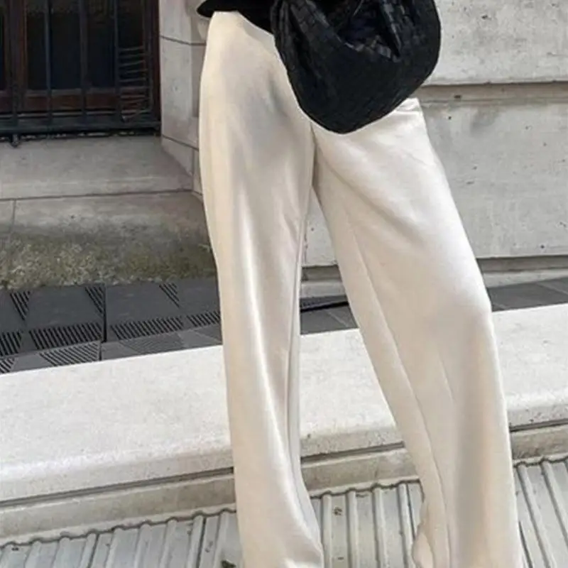 سراويل نسائية من الساتان بأرجل واسعة عالية الخصر سراويل طويلة مرنة كلينفيت Sle منتصف منخفضة الخصر مادة PVC مواد أخرى 00% #5