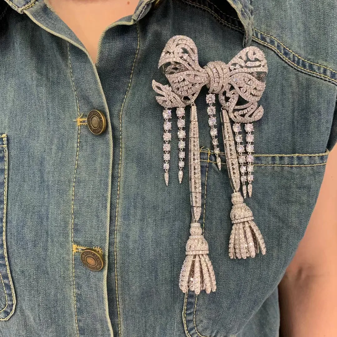 بروش شرابات على شكل فيونكة كبيرة لاستنساخ اللوفر الإمبراطورة يوجني نابوليون 925 من الفضة الإسترليني مع جوهرة الزركون الفاخرة