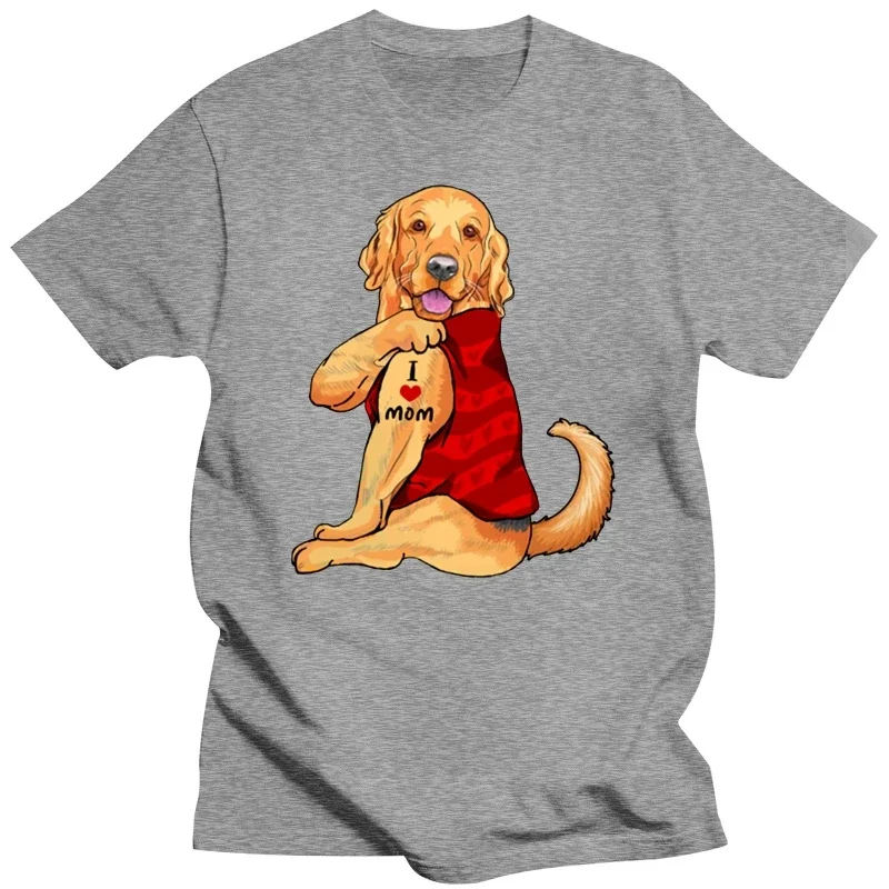 New Summer Men Short Sleeve I Love Mom Funny Golden Retriever T-Shirt Fashion White Casual Tops Hip Hop Dog Design Cool Boy Tees