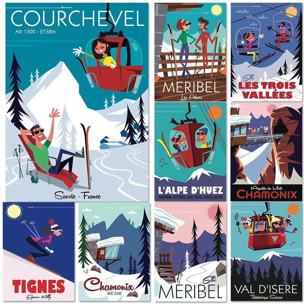 Courchevel Landscape Poster Meriel Meribel Tigne Chamonix Travel Canvas Painting Wall Art Modular Print Pictures Home Decor