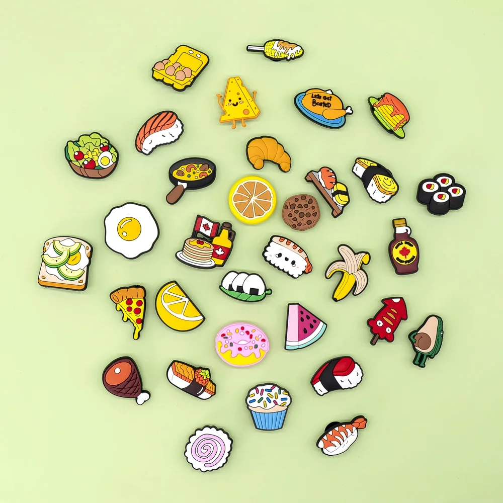 1 stücke Nette Lebensmittel Schuh Charms für Frauen Männer Kinder Sushi Käse Zitrone Obst Kuchen Schuh Dekorationen Pins Clog Schnallen ornament Geschenke