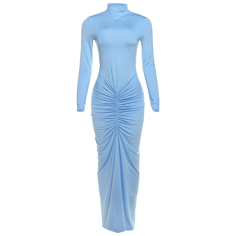 Sisterlinda Herbst Neue Stil Lange Kleid Frau Rollkragen Volle Hülse Dünne Hohe Stretch Täglich Casual Mode Elegante Vestidos – Detail 2