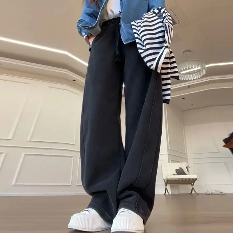 Retro Style Trousers Autumn and Winter Commuting American Style Woolen Plaid Trousers Loose Straight Drawstring Casual Trousers